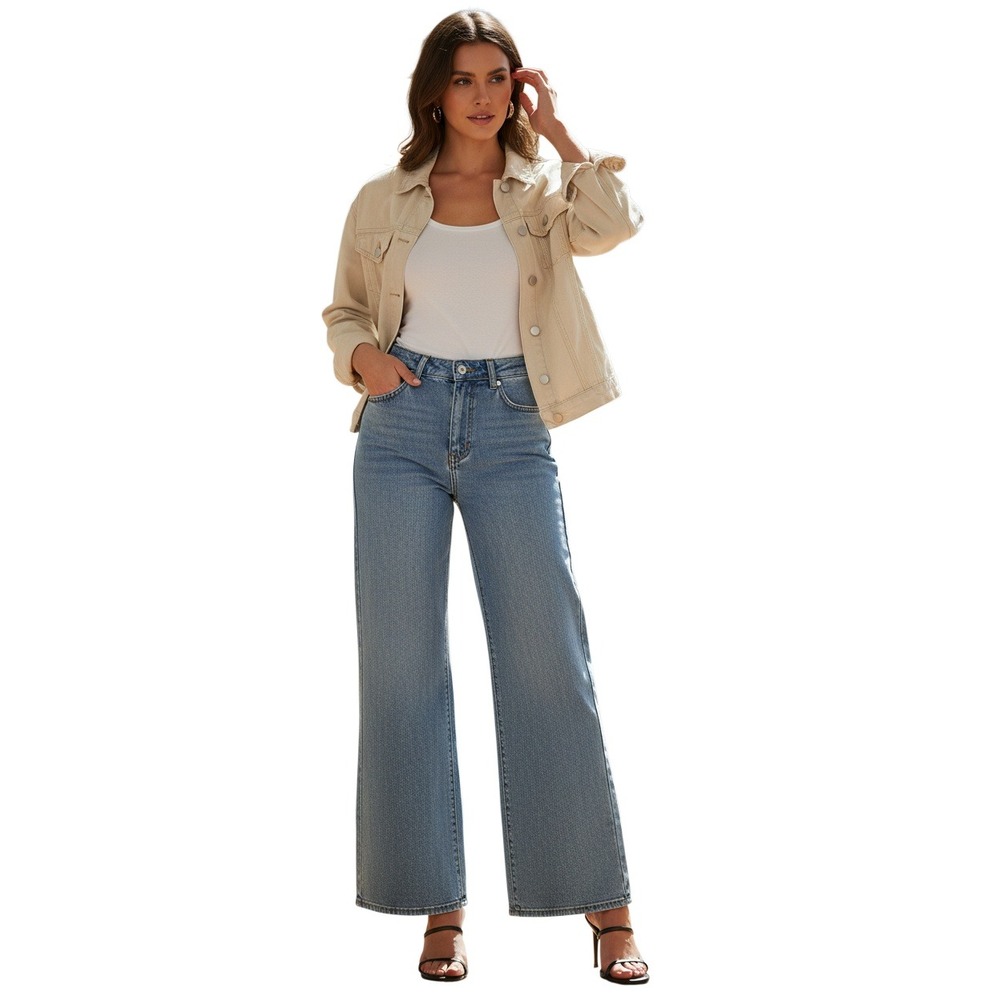 Fire & Rain Wide Leg Acid Wash Jeans Light Blue High Rise‎ Womens 7